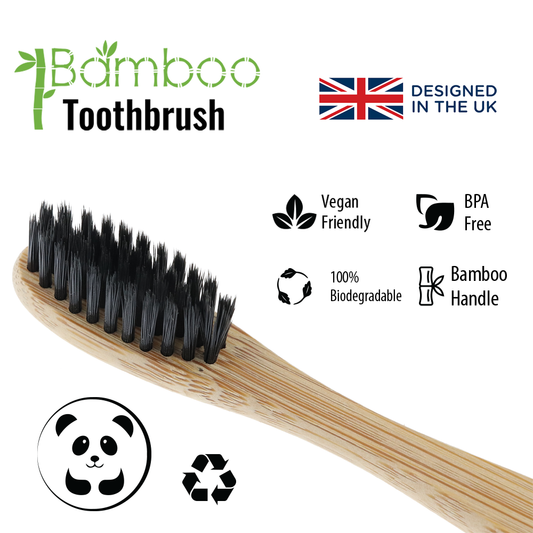 Vivco Bamboo Toothbrush Biodegradable Vegan Organic Eco BLACK MEDIUM