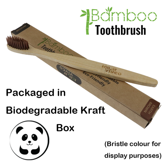 Vivco Bamboo Toothbrush Biodegradable Vegan Organic Eco BROWN MEDIUM