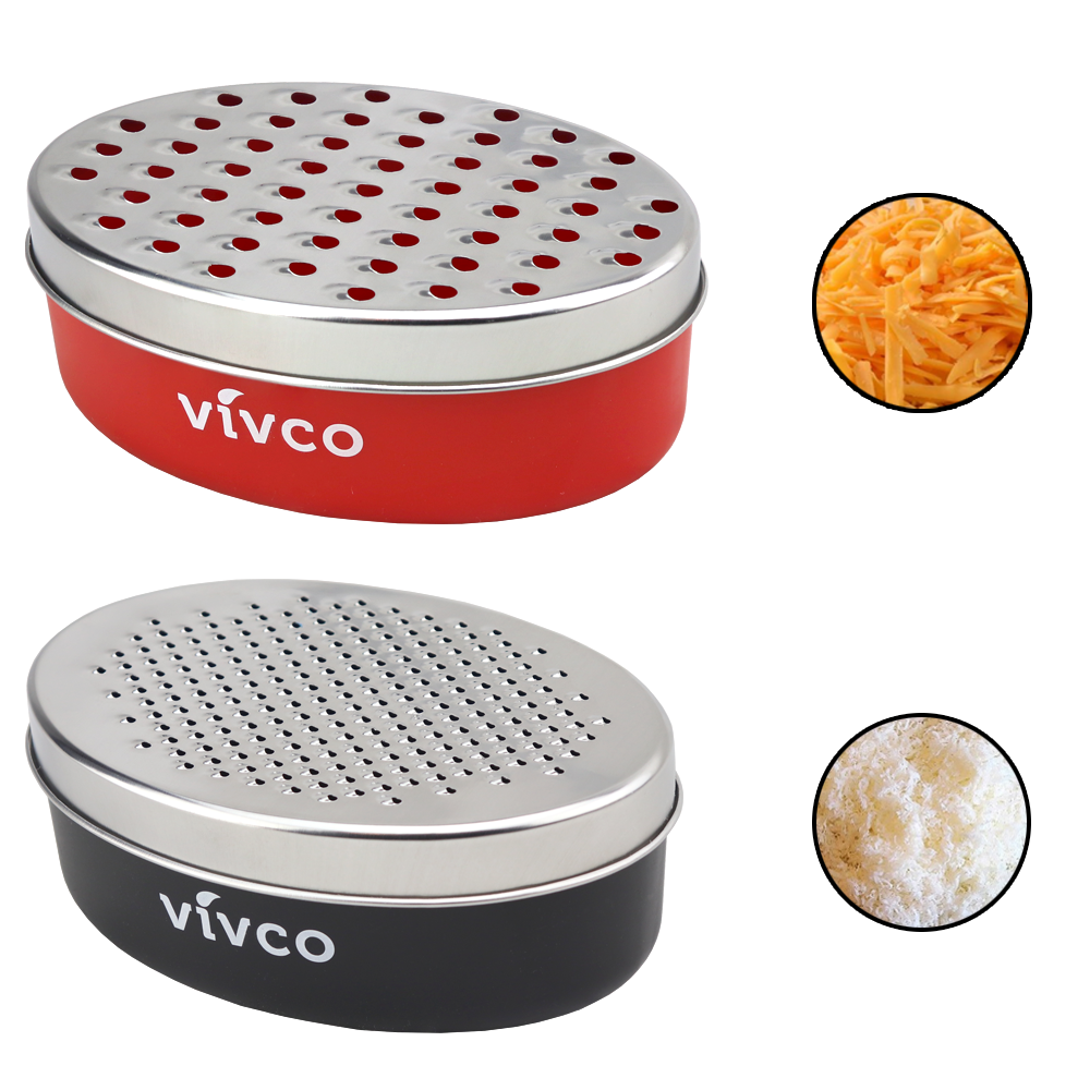 Vivco Cheese Grater 2 Piece Vegetable Storage Container Course & Fine BLACK