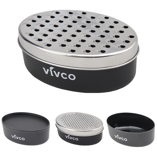 Vivco Cheese Grater 2 Piece Vegetable Storage Container Course & Fine BLACK