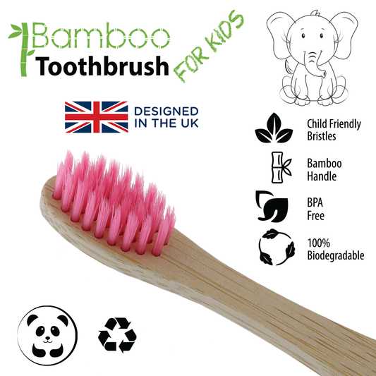 Vivco Bamboo Toothbrush Biodegradable Vegan Organic Kids Childrens Eco PINK