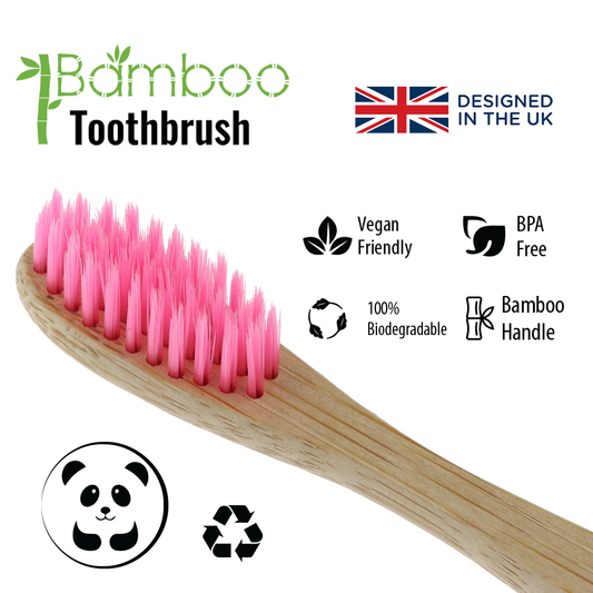 Vivco Bamboo Toothbrush Biodegradable Vegan Organic Eco PINK MEDIUM