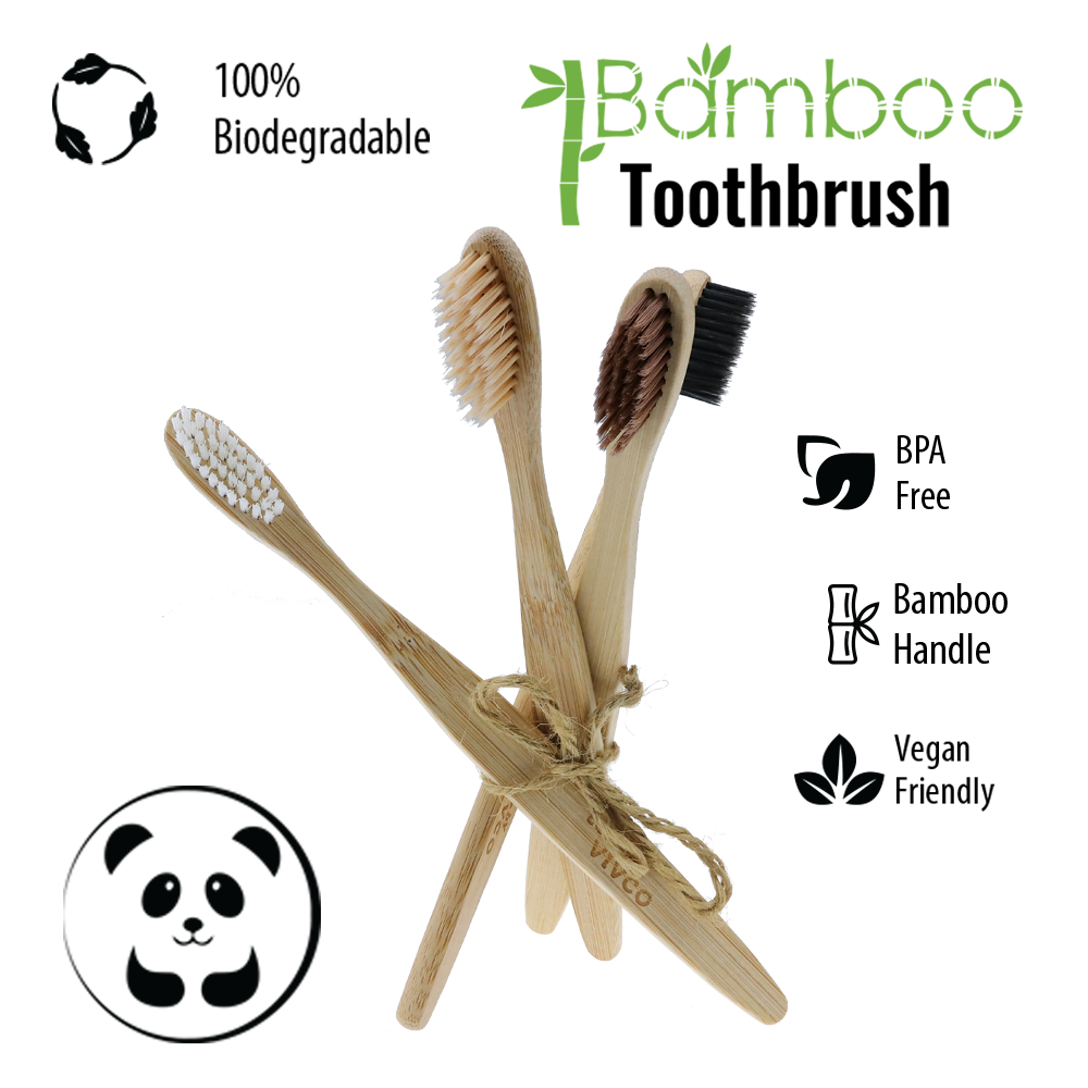 Vivco Bamboo Toothbrush Biodegradable Vegan Organic Eco BLACK SOFT