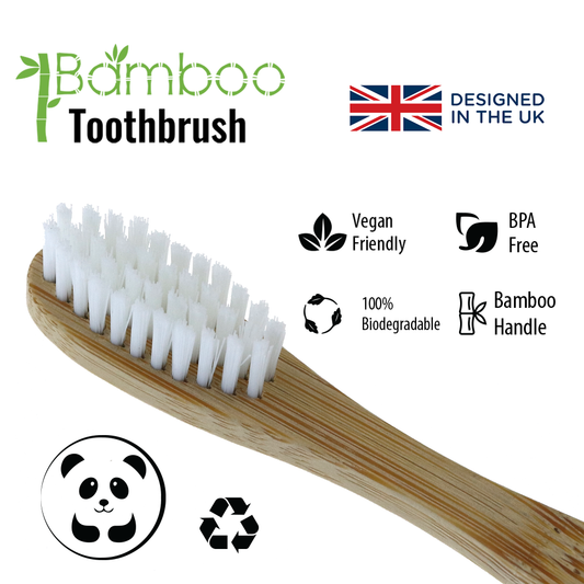 Vivco Bamboo Toothbrush Biodegradable Vegan Organic Eco WHITE MEDIUM