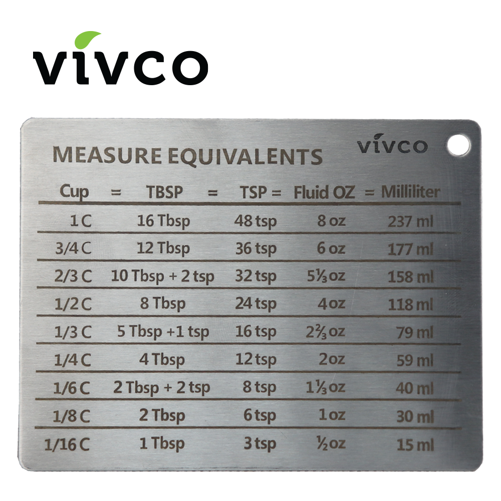Vivco Measuring Cups & Spoon Set 13 Pieces Magnetic Measurment Chart
