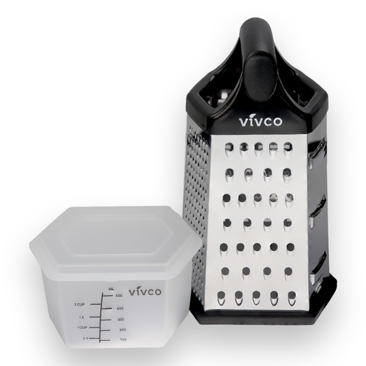 Vivco Cheese Grater 6 Sided Slicer & Zester with Measuring Container & Lid