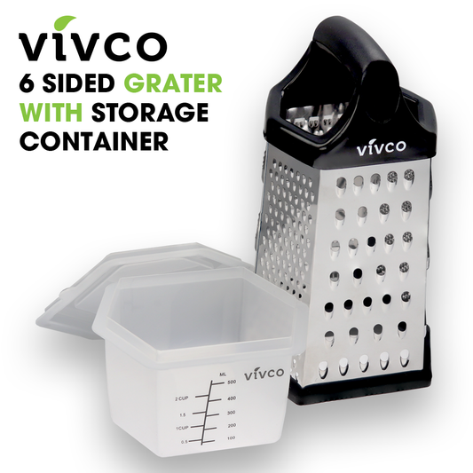Vivco Cheese Grater 6 Sided Slicer & Zester with Measuring Container & Lid